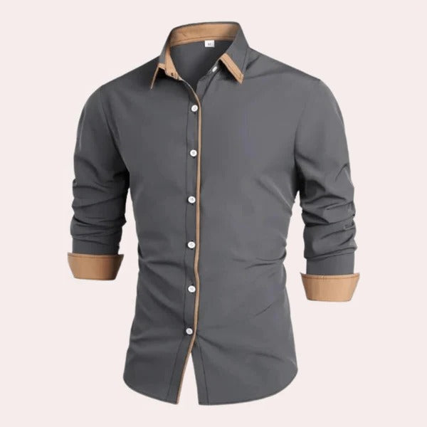 Chemise Homme Classique Amawinc À Manches Longues Avec Col Et Poignets Contrastés Pour Travail Et Tenue Quotidienne
