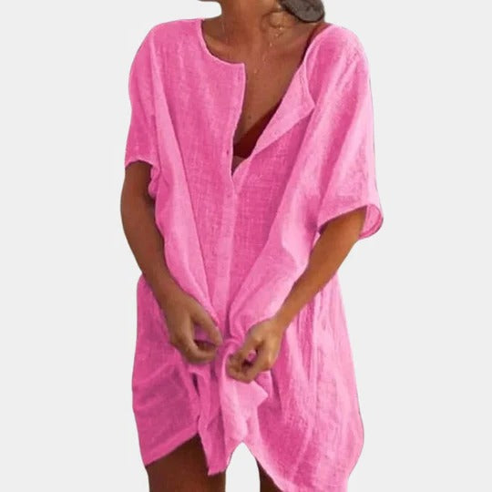 Robe D'Été Légère Pour Femmes Longueur Genou Avec Boutons Frontaux Par Amawinc Polyvalente