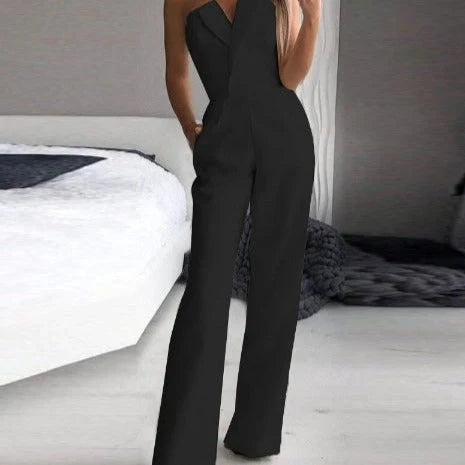 Combinaison Sans Bretelles Avec Ouverture Coeur Taillée Sur Mesure Jambes Larges Style Élégant