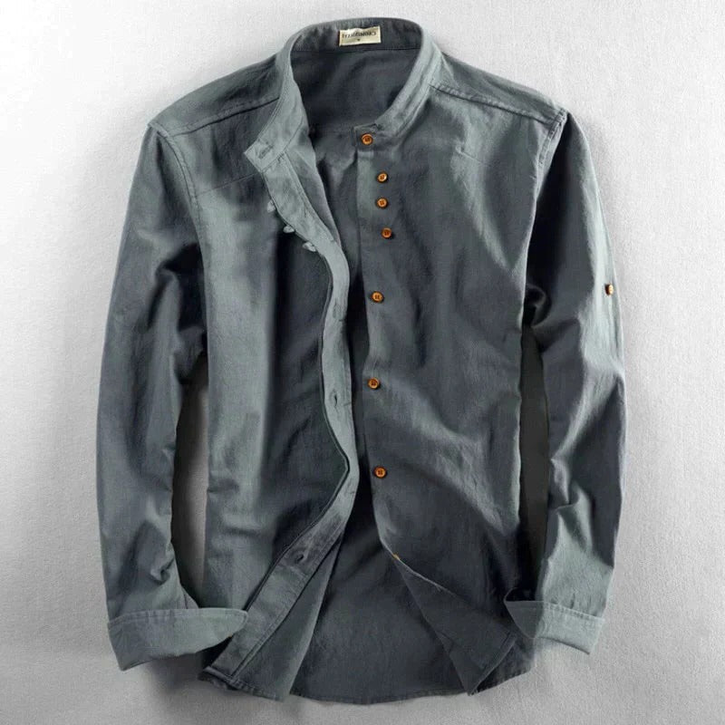 Amawinc Chemise Sans Col Style Japonais Pour Hommes Avec Détails Minimalistes Et Coupe Structurée