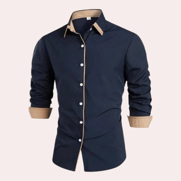 Chemise Homme Classique Amawinc À Manches Longues Avec Col Et Poignets Contrastés Pour Travail Et Tenue Quotidienne