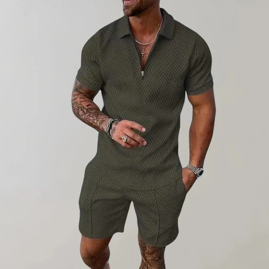 Ensemble Été Pour Homme Deux Pièces Avec Chemise À Manches Courtes Et Shorts Coordonnés Coupe Regular Décontracté