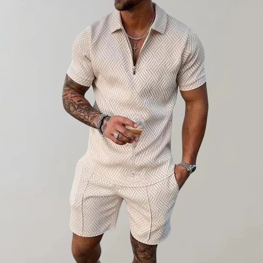 Ensemble Été Pour Homme Deux Pièces Avec Chemise À Manches Courtes Et Shorts Coordonnés Coupe Regular Décontracté