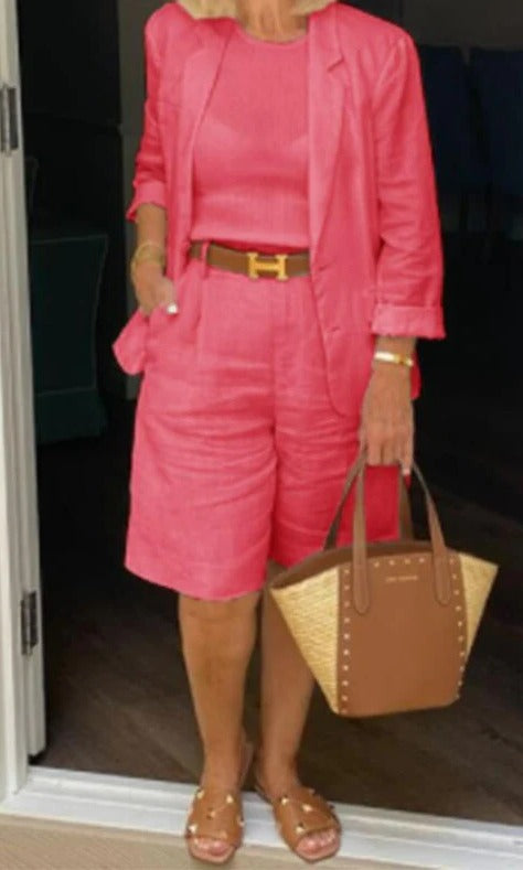 Ensemble Blazer et Shorts Pour Femme Haut Structuré Avec Taille Haute et Coupe Légèrement Évasée