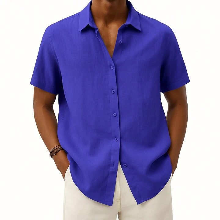 Chemise Homme En Lin Décontractée À Manches Courtes Boutonnée Coupe Décontractée Pour Le Quotidien