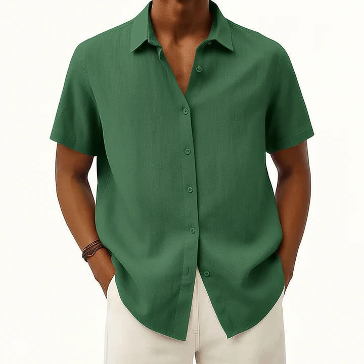 Chemise Homme En Lin Décontractée À Manches Courtes Boutonnée Coupe Décontractée Pour Le Quotidien