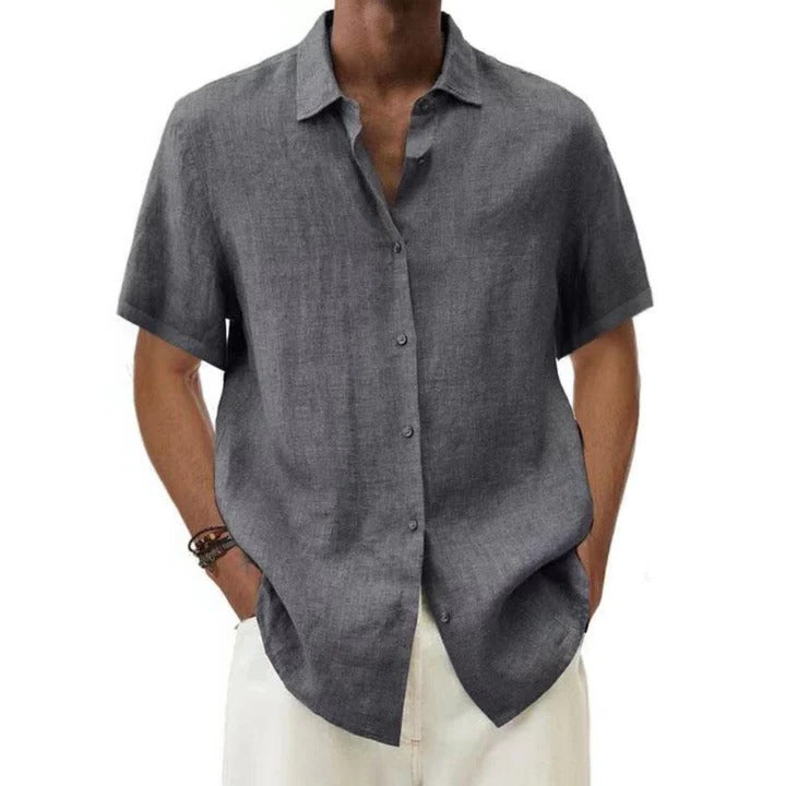 Chemise Homme En Lin Décontractée À Manches Courtes Boutonnée Coupe Décontractée Pour Le Quotidien