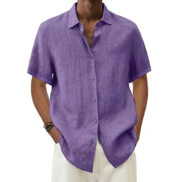 Chemise Homme En Lin Décontractée À Manches Courtes Boutonnée Coupe Décontractée Pour Le Quotidien