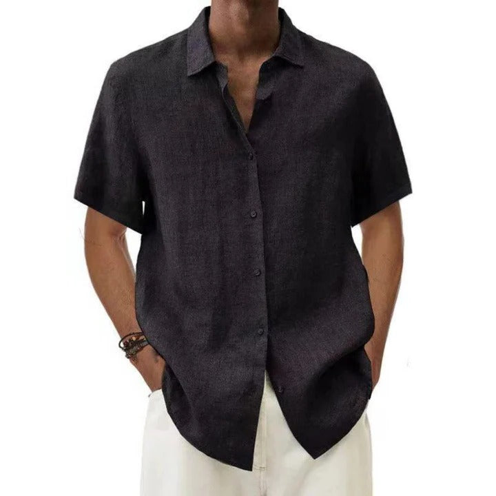 Chemise Homme En Lin Décontractée À Manches Courtes Boutonnée Coupe Décontractée Pour Le Quotidien