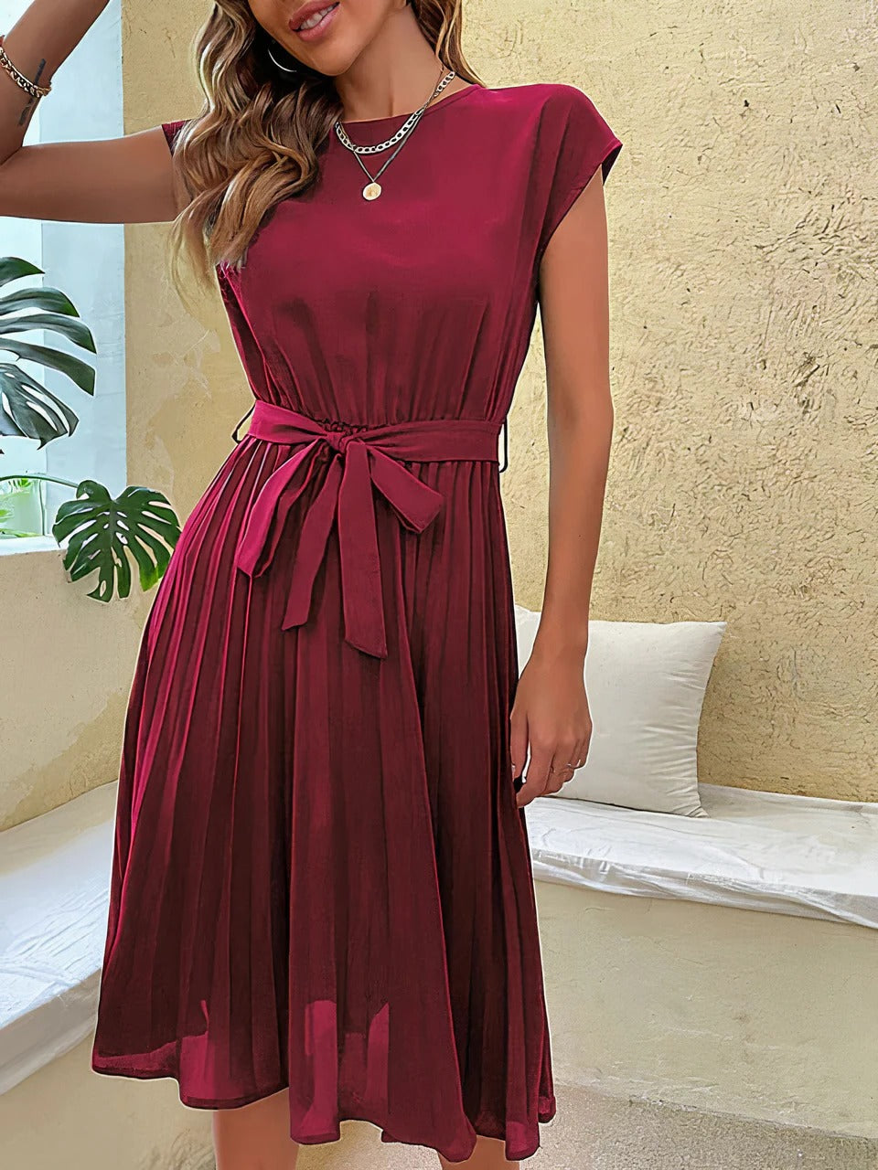 Robe D'Été Amawinc Cintrée Avec Jupe Plissée Légèrement Pour Journées Décontractées