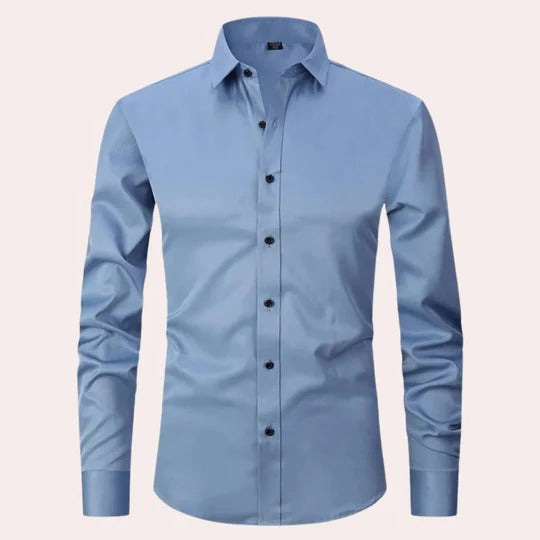 Chemise Homme Élastique Manches Longues Col Pointu Bouton Devant Pour Tenue Formelle Ou Décontractée