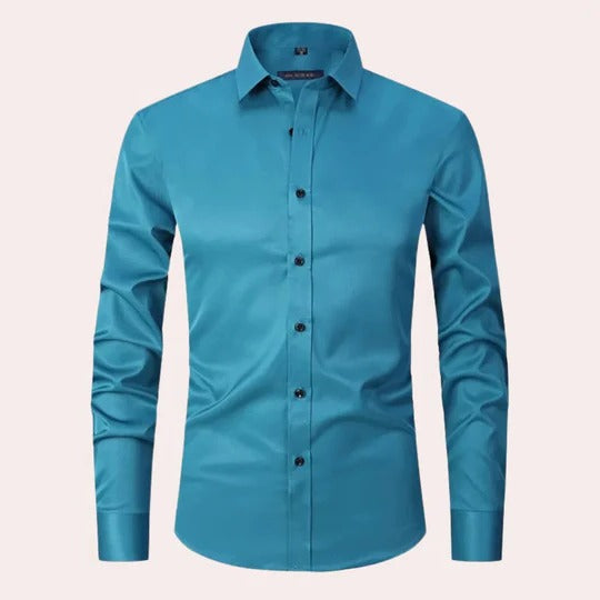 Chemise Homme Élastique Manches Longues Col Pointu Bouton Devant Pour Tenue Formelle Ou Décontractée