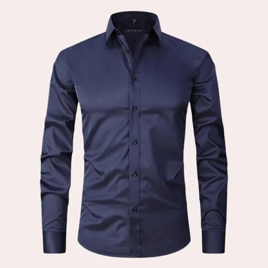 Chemise Homme Élastique Manches Longues Col Pointu Bouton Devant Pour Tenue Formelle Ou Décontractée