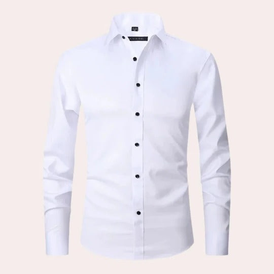 Chemise Homme Élastique Manches Longues Col Pointu Bouton Devant Pour Tenue Formelle Ou Décontractée
