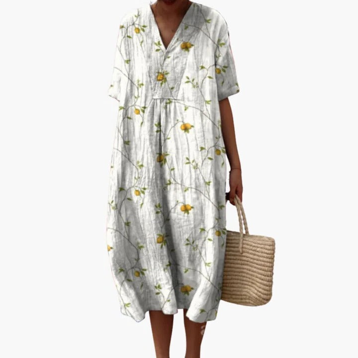 Robe Amawinc D'Été Pour Femmes Fluide Respirant Motif Fleuri Col V Manches Courtes
