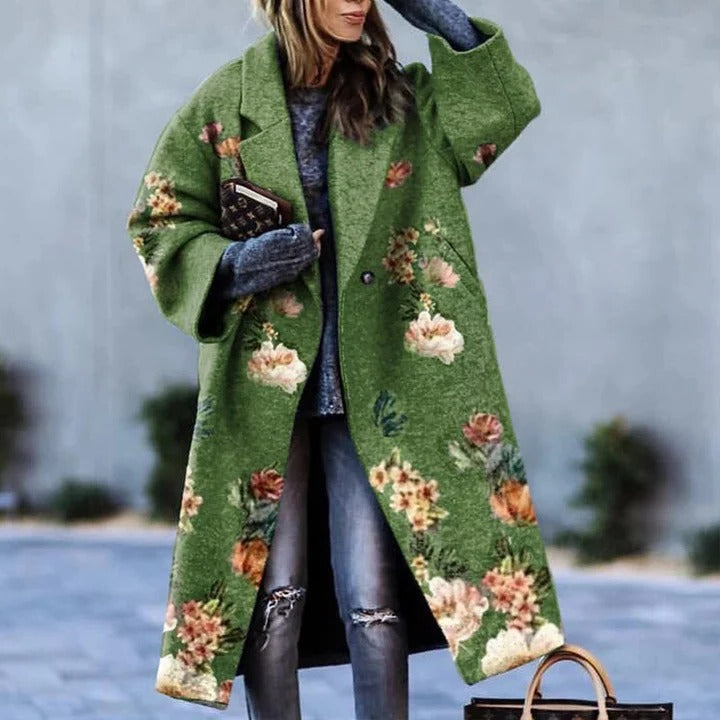 Manteau Long Imprimé À Silhouette Structurée Pour Superposer, Couverture Chaude Et Fermeture Bouton