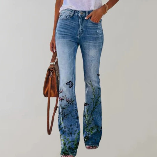 Jeans Évasés Femme Taille Haute À Cinq Poches Avec Fermeture Éclair Et Bouton Confort Élastique Durable