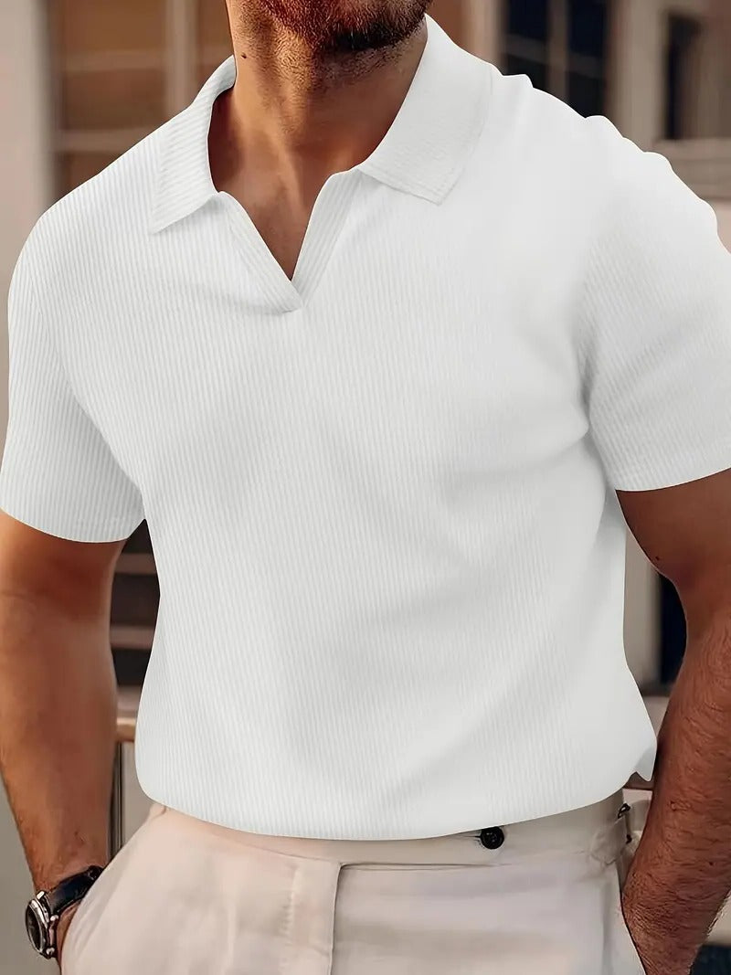 Amawinc Polo Homme En Maille Gaufrée Manches Courtes Confortable Et Chic Gris Clair Pour Look Décontracté