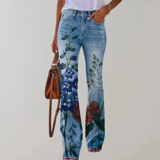 Jeans Évasés Femme Taille Haute À Cinq Poches Avec Fermeture Éclair Et Bouton Confort Élastique Durable