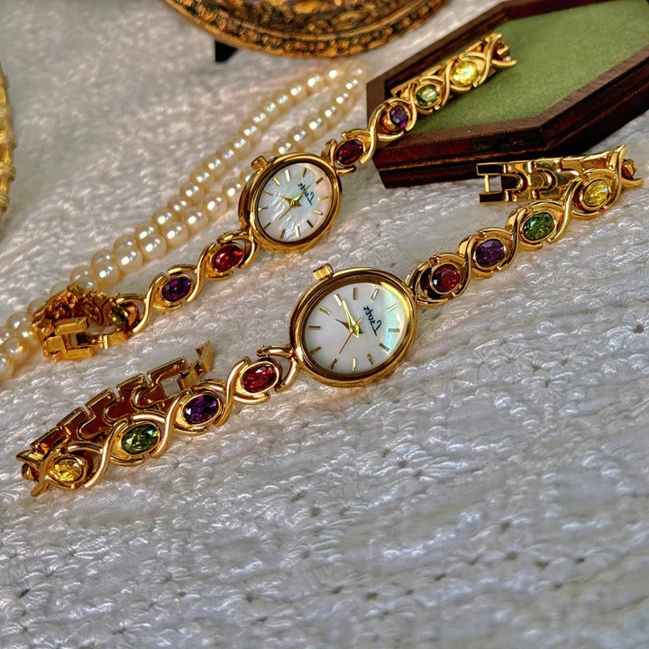 Ladies watch with gemstones and oval dial - Amawinc