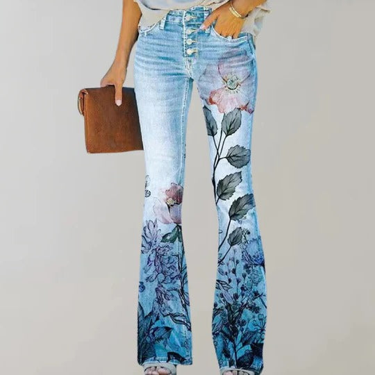 Jeans Évasés Femme Taille Haute À Cinq Poches Avec Fermeture Éclair Et Bouton Confort Élastique Durable