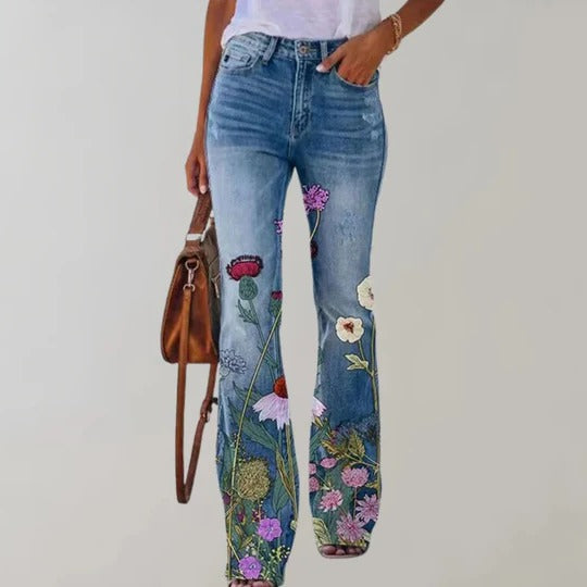 Jeans Évasés Femme Taille Haute À Cinq Poches Avec Fermeture Éclair Et Bouton Confort Élastique Durable