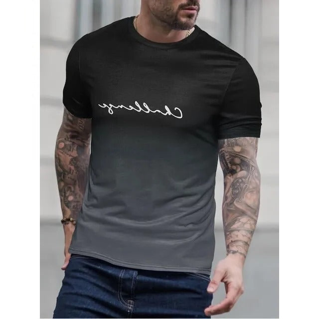 Amawinc T Shirt Homme Dégradé Manche Courte Noir Vers Rouge Ombre Pour Style Quotidien Moderne