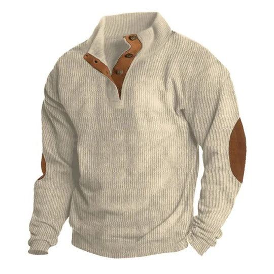 Amawinc Pull Homme Col Montant À Trois Boutons Devant En Maille Texturée Tons Neutres