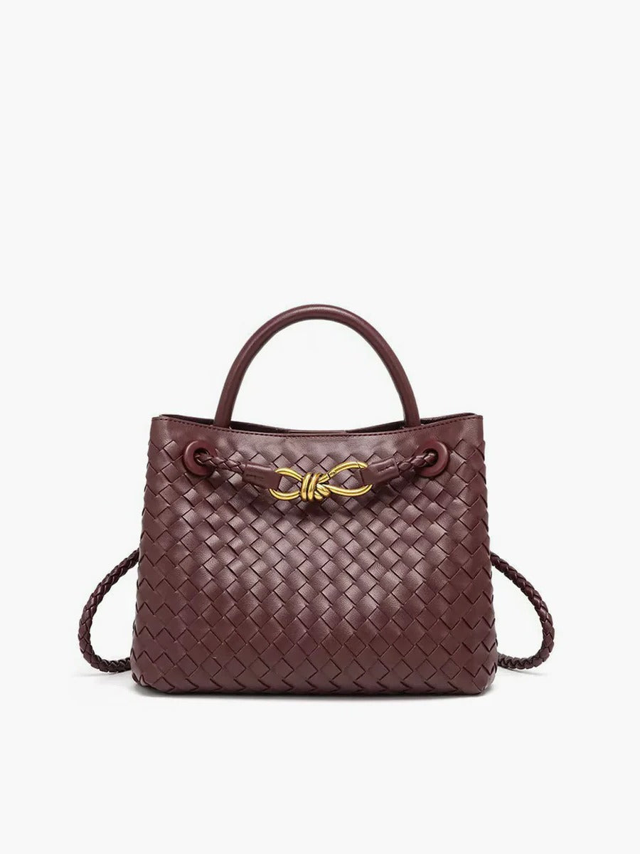 Sac À Main Tissé Amawinc Structuré Noir Avec Bandoulière Double Et Nœud Doré Pour Professionnels Et Étudiants Polyvalents