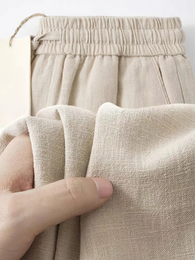 Pantalon Lin Coton Mélangé Croppé Inspiré Du Japon Confortable Avec Taille Elastique Et Cordon De Serrage