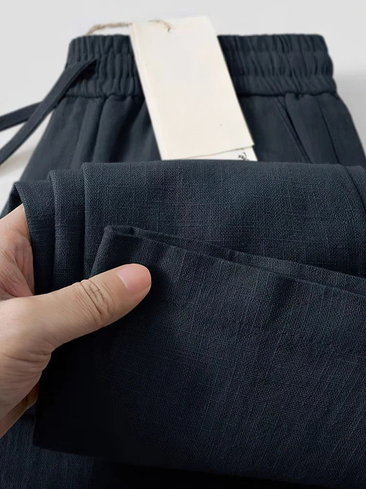 Pantalon Lin Coton Mélangé Croppé Inspiré Du Japon Confortable Avec Taille Elastique Et Cordon De Serrage
