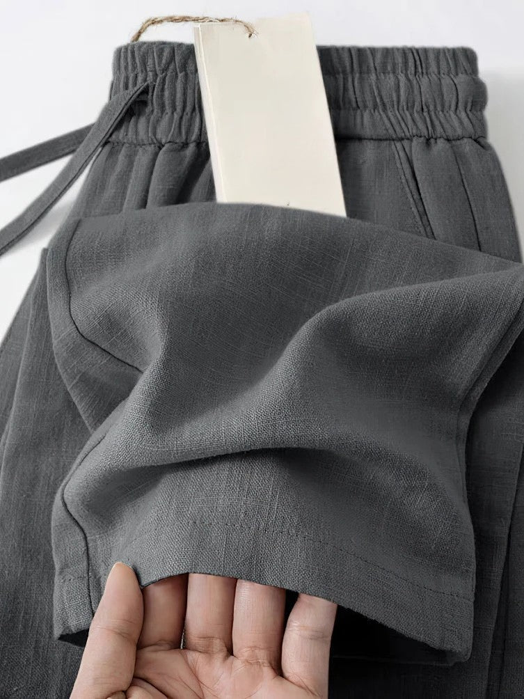 Pantalon Lin Coton Mélangé Croppé Inspiré Du Japon Confortable Avec Taille Elastique Et Cordon De Serrage