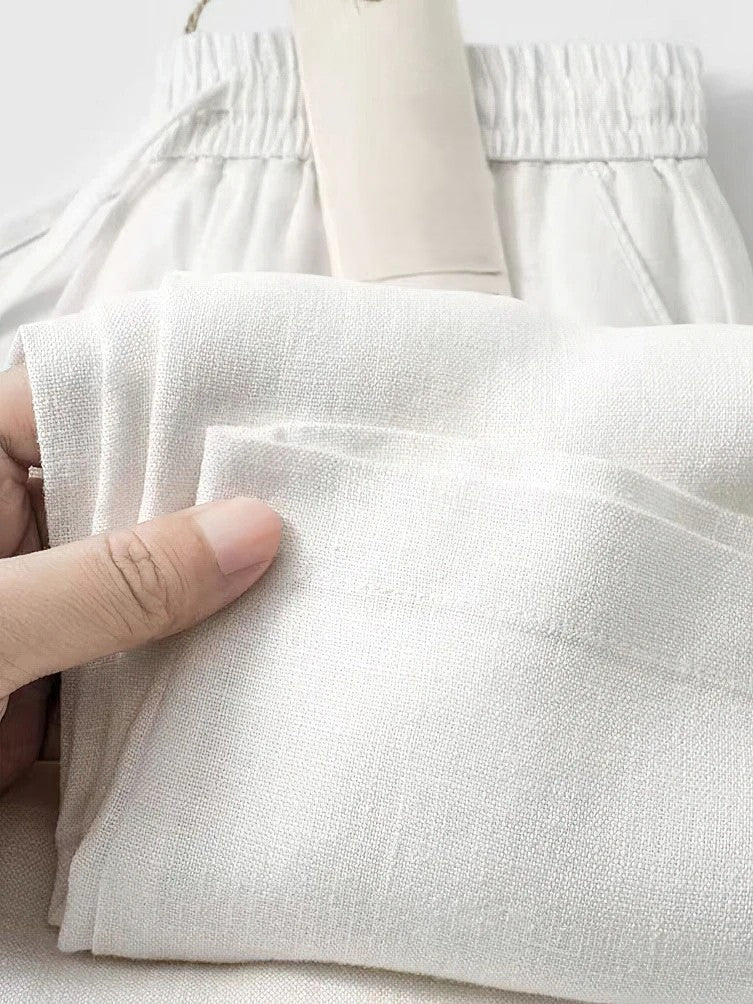Pantalon Lin Coton Mélangé Croppé Inspiré Du Japon Confortable Avec Taille Elastique Et Cordon De Serrage