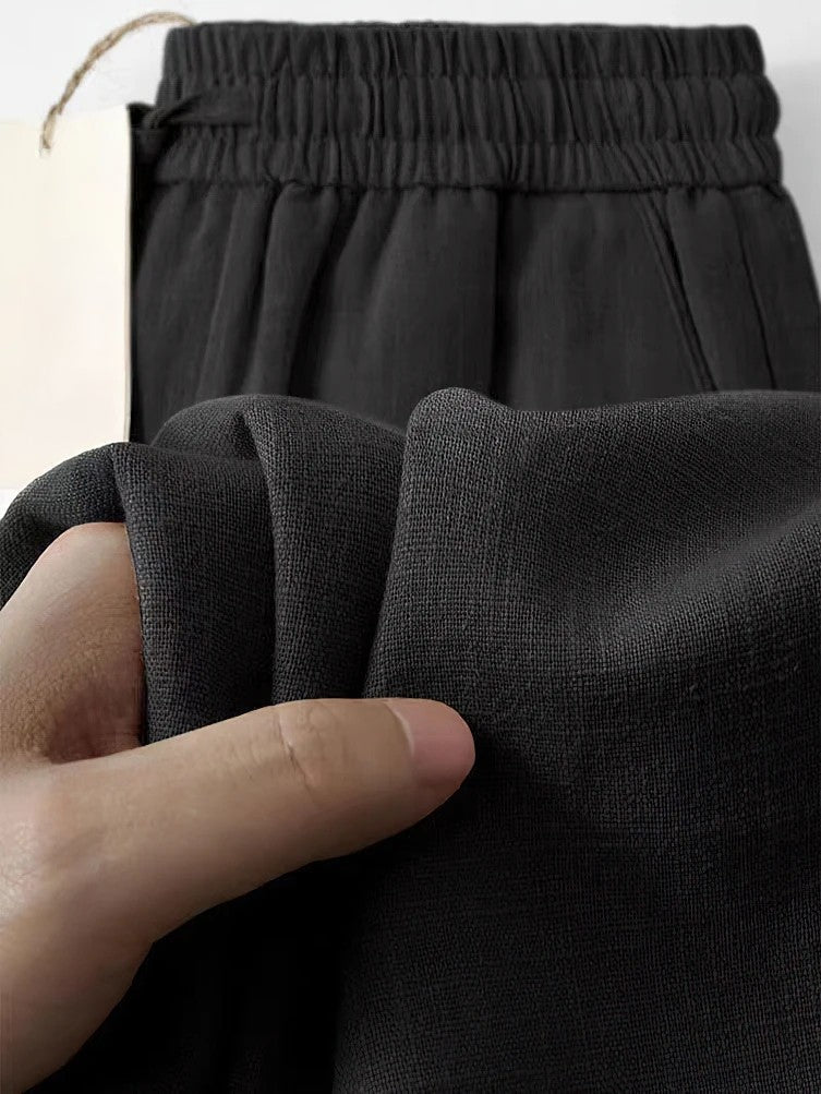 Pantalon Lin Coton Mélangé Croppé Inspiré Du Japon Confortable Avec Taille Elastique Et Cordon De Serrage