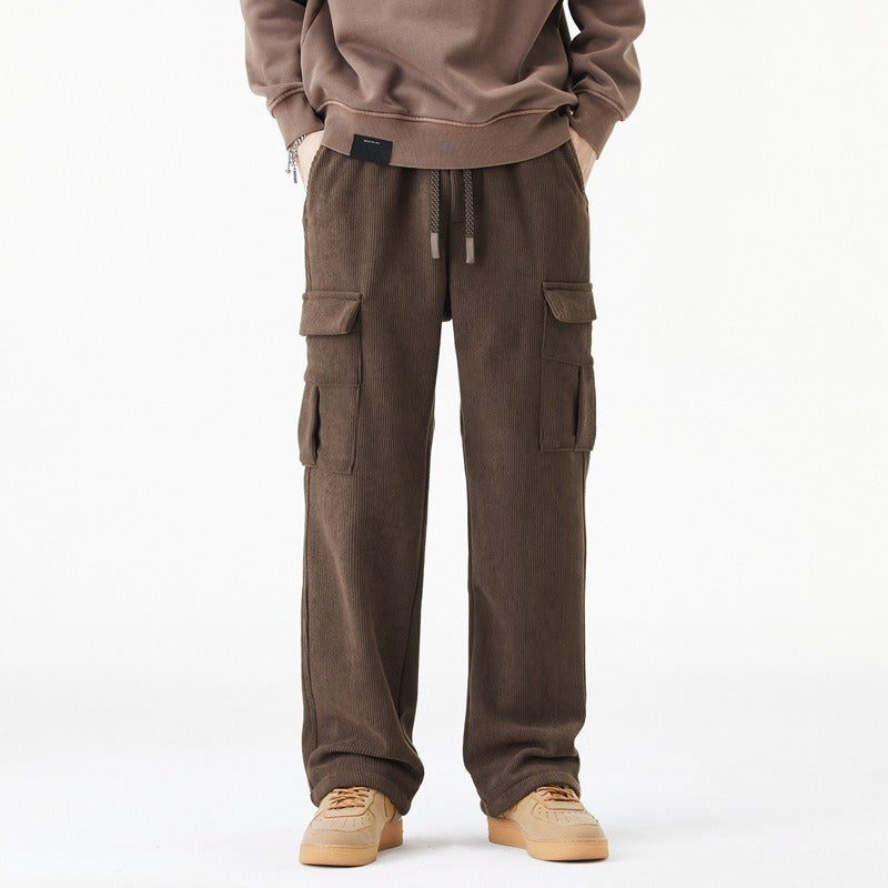 Amawinc Pantalon Cargo Homme À Taille Elastique Avec Cordon Coupe Ample Décontractée Et Texture Côtelée