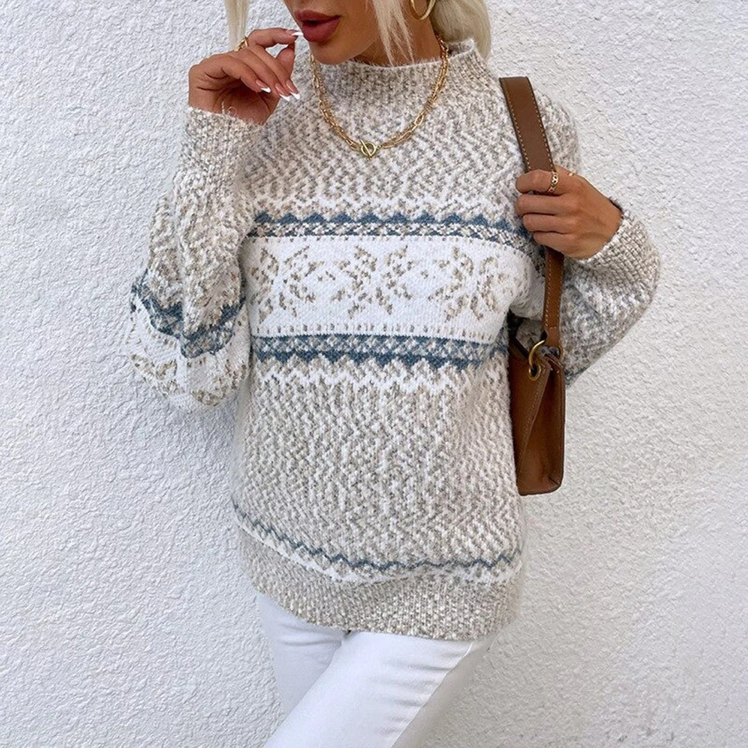 Pull Femme En Maille Col Montant Oversize Avec Motif Fair Isle Pour Un Style Élégant