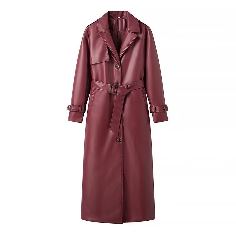 Trench Femme Amawinc En Faux Cuir Longueur Maxi Avec Col Revers Cranté Pour Automne