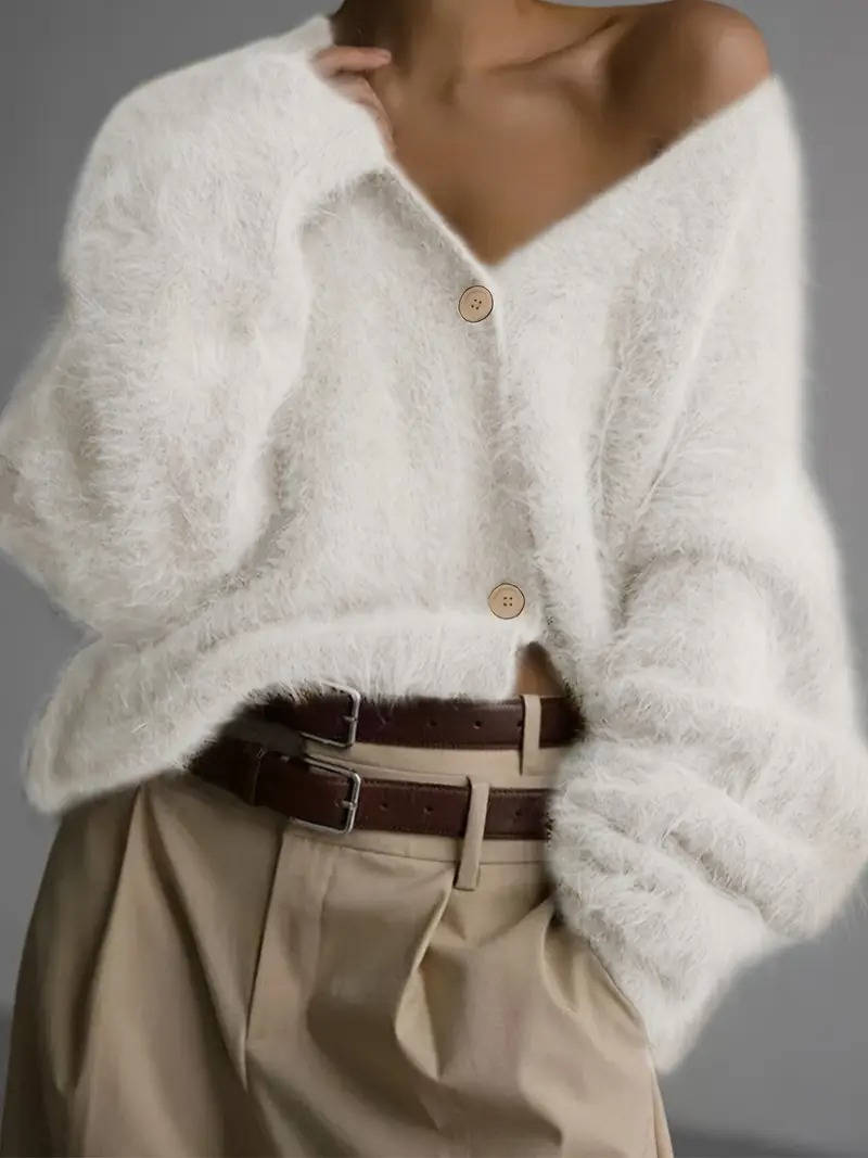 Cardigan Court Pour Femmes En Peluche Ultra Doux Avec Boutons Confortable À Porter Ou Boutonné