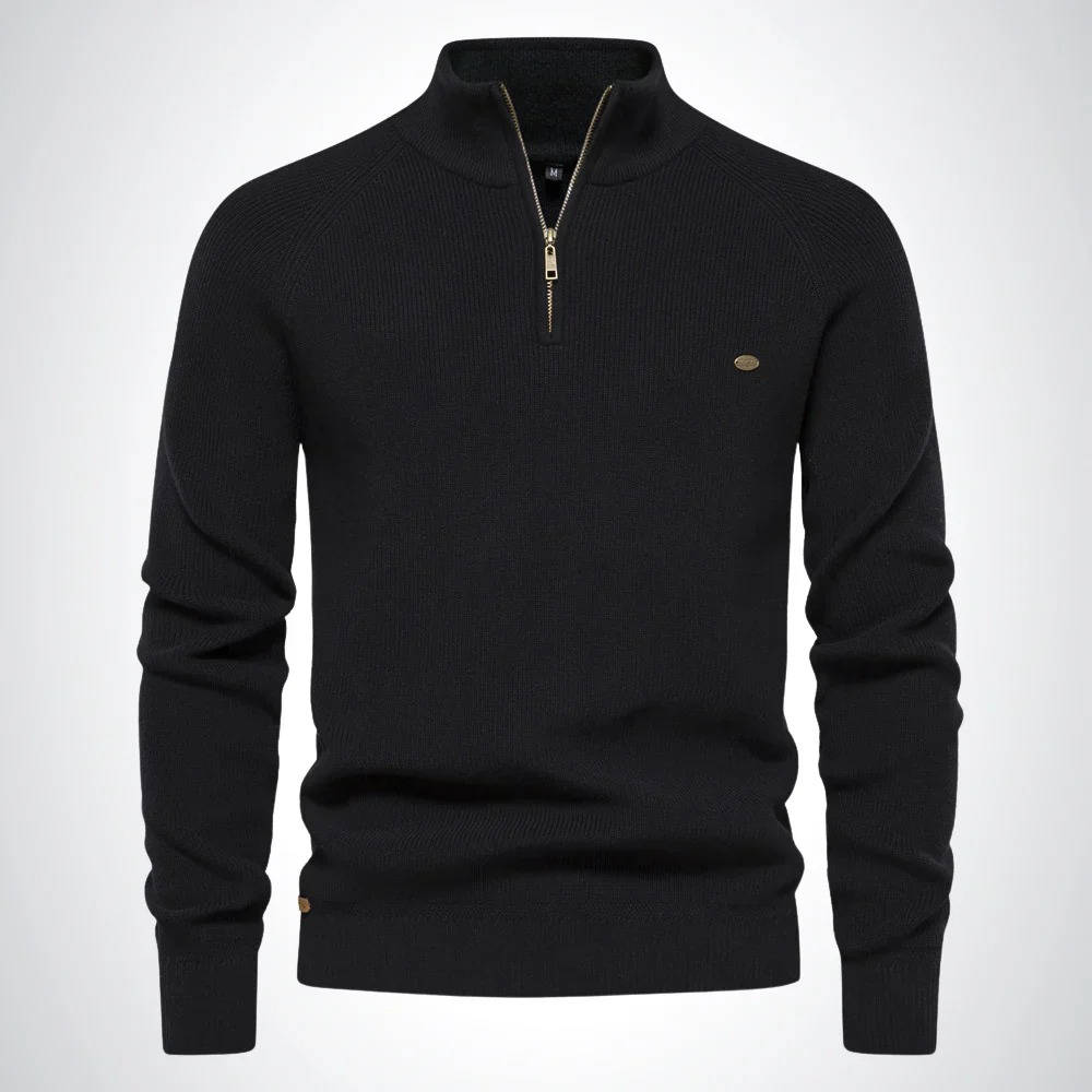 Pull Homme Col Zippé Tricot Mélange Coton Polyester Style Classique Décontracté Pour Bureau
