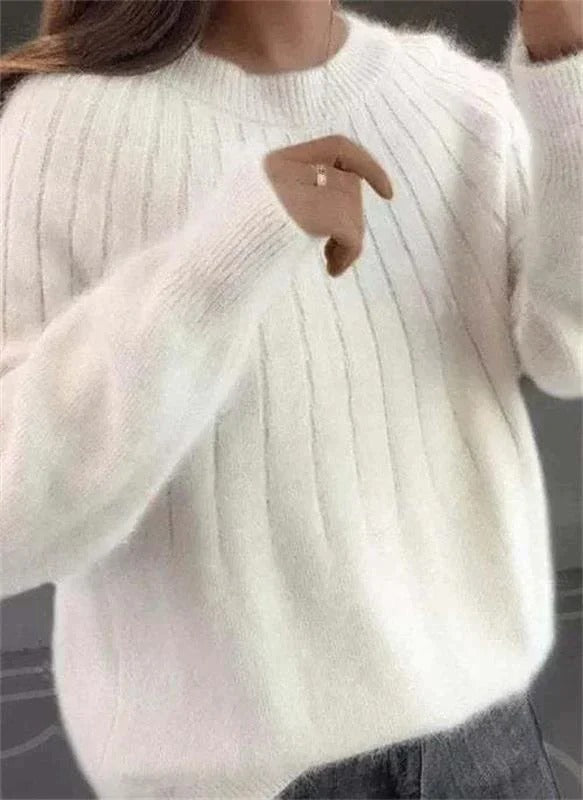 Pull Femme En Mohair À Texture Côtée Confortable Pour Hiver Élégant Pour Travail Et Temps Libre