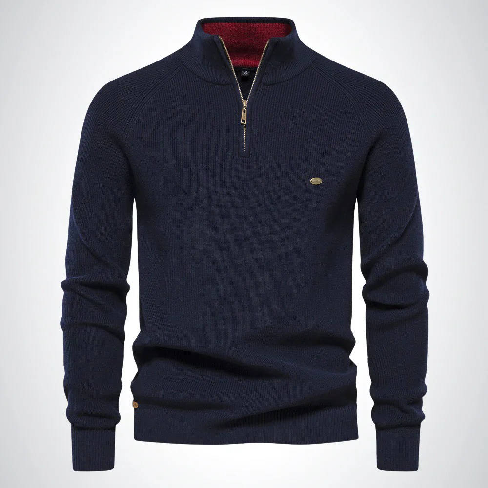 Pull Homme Col Zippé Tricot Mélange Coton Polyester Style Classique Décontracté Pour Bureau