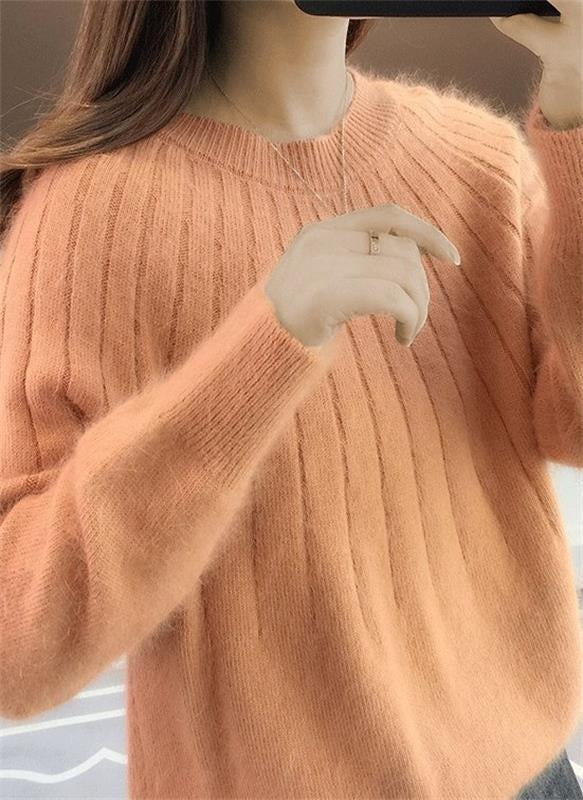 Pull Femme En Mohair À Texture Côtée Confortable Pour Hiver Élégant Pour Travail Et Temps Libre
