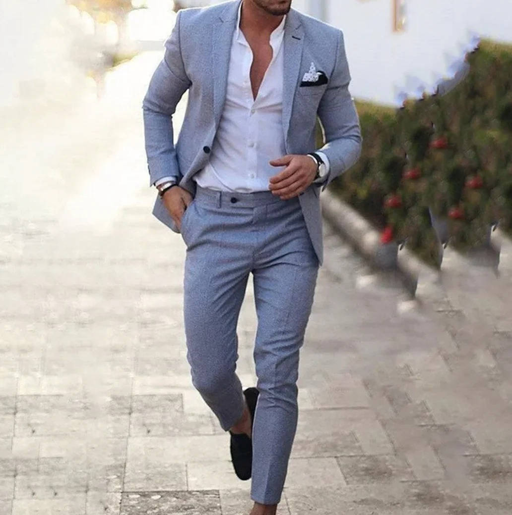 Costume Homme Marine Slim Fit Pour Affaires Formelles Veste Et Pantalon En Lin Respirant Confort Optimal