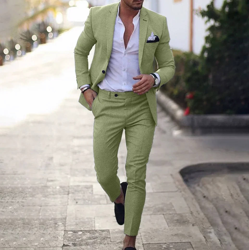 Costume Homme Marine Slim Fit Pour Affaires Formelles Veste Et Pantalon En Lin Respirant Confort Optimal