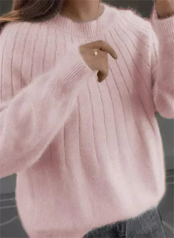 Pull Femme En Mohair À Texture Côtée Confortable Pour Hiver Élégant Pour Travail Et Temps Libre
