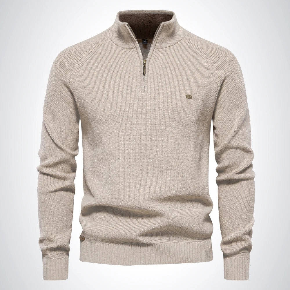 Pull Homme Col Zippé Tricot Mélange Coton Polyester Style Classique Décontracté Pour Bureau