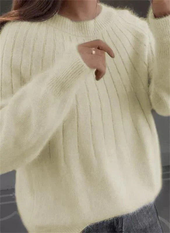 Pull Femme En Mohair À Texture Côtée Confortable Pour Hiver Élégant Pour Travail Et Temps Libre