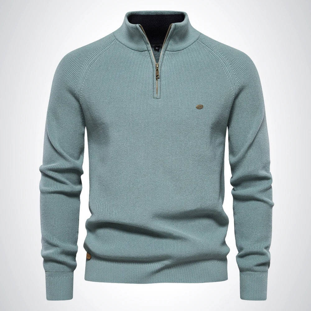 Pull Homme Col Zippé Tricot Mélange Coton Polyester Style Classique Décontracté Pour Bureau