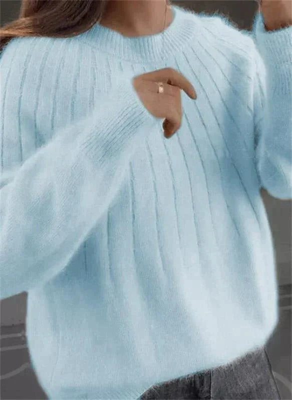 Pull Femme En Mohair À Texture Côtée Confortable Pour Hiver Élégant Pour Travail Et Temps Libre