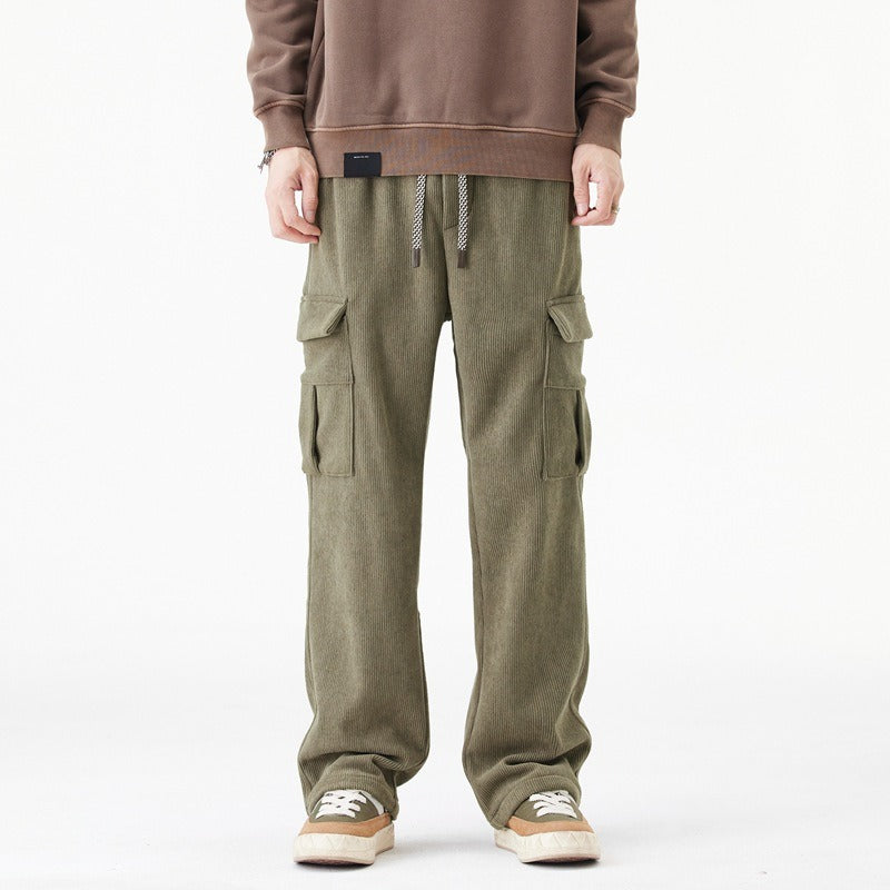 Amawinc Pantalon Cargo Homme À Taille Elastique Avec Cordon Coupe Ample Décontractée Et Texture Côtelée